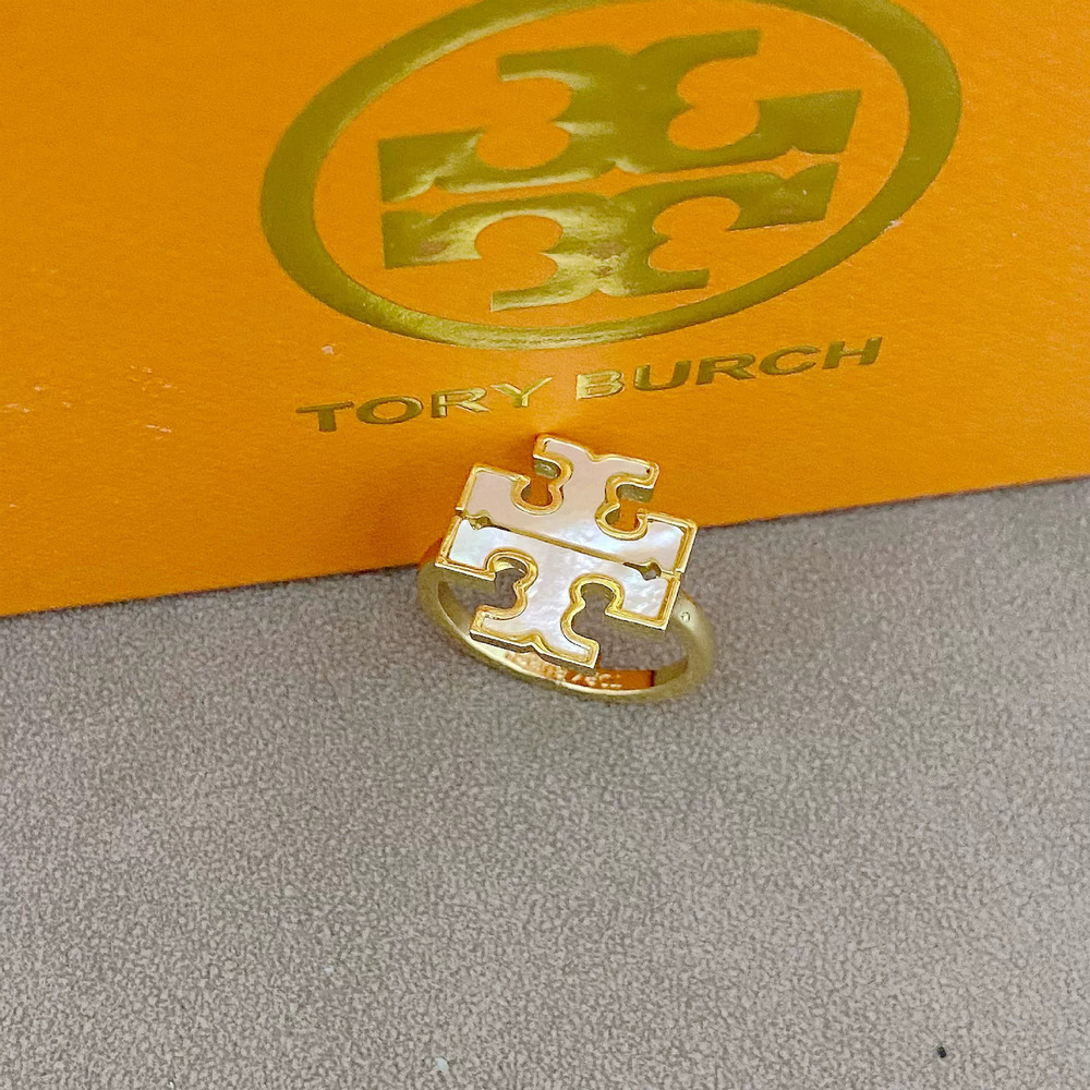 Tory Burch Shell Inlay Alphabet Shape Ring
